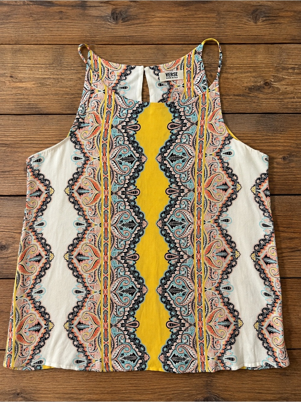 VERSE Made in USA XXL 100% Rayon Paisley Boho Sleeveless Tunic Top